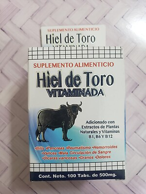 #ad Hiel De Toro Vitaminada Suplemento 100% Natural Extracto de Plantas 100 Tabs. $16.00