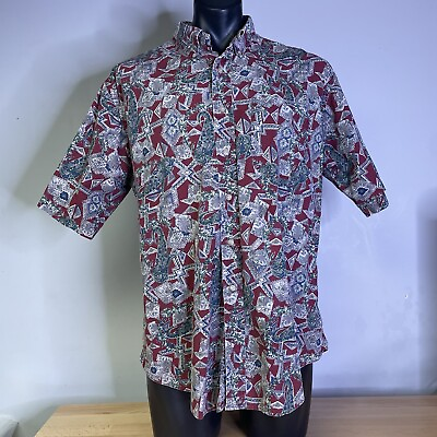 #ad Vintage Gitman Bros Red S S Button Down Shirt Size XL Paisley Geometric Patterns $32.97