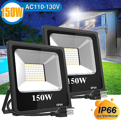 #ad 2 x 150W LED Flood Light Garden Street Backyard Security Spotlight Plug In 110V $77.73