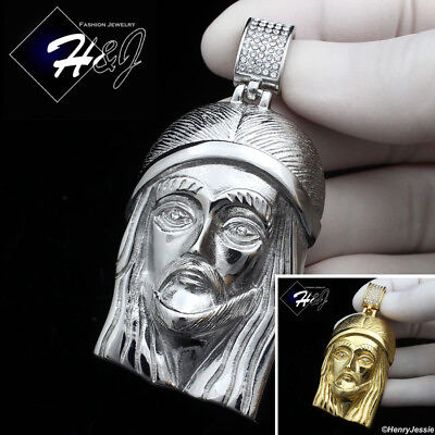 #ad #ad MEN STAINLESS STEEL ICY BLING CZ SILVER GOLD PLATED BIG JESUS FACE PENDANT*IP143 $24.99