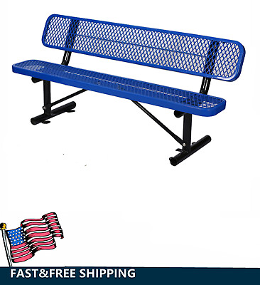 #ad 8FT Outdoor Steel Bench with Backrest Expanded Metal for Garden Picnic $698.99