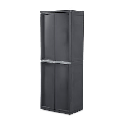 #ad Sterilite 4 Shelf Cabinet Plastic Storage Shelving Unit Home Office Organization $123.19