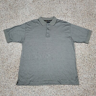#ad Greg Norman Polo Shirt Mens XL Tan Black Striped Short Sleeve Golf Diamonds Soft $11.87