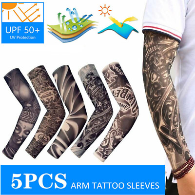 #ad 5pcs Tattoos Cooling Arm Sleeves Cover UV Sun Protection Basketball Golf Sport $7.99