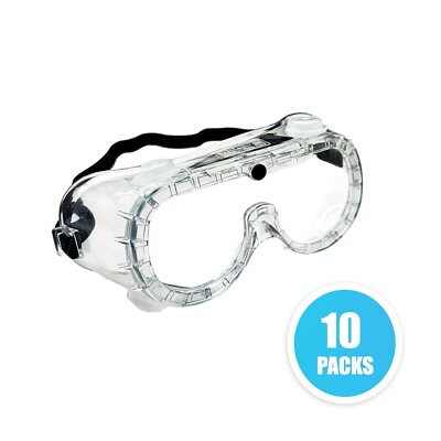 #ad 10 Packs ANSI CE Certified Chemical Splash Anti Fog Scratch Clear Safety Goggles $35.95