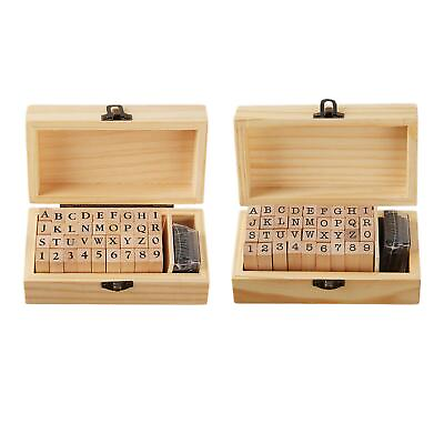 #ad 36 Pieces Letter Alphabet Number Wooden Stamp Set Wooden Box DIY Children $13.35
