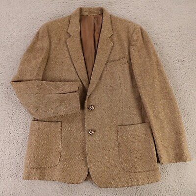#ad VINTAGE Roger David Jacket M Brown Barleycorn Wool Tweed Blazer Patch Pocket 42R $43.18