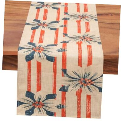 #ad American Red Beige Stripe with Blue USA Table Runner for 4th of July Floral $6.21