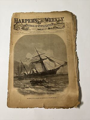 #ad Original Harpers Weekly July 7 23 1864 Sinking of the Alabama Journal Civil War $29.99
