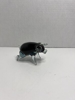 #ad Art Glass Black Pig Figurine Paperweight Piggy Black Hand Blown $19.99