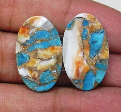 #ad Spiny Copper Turquoise Oval Cabochon Pair 26.50 ct Loose Gemstone G 6683 $14.84