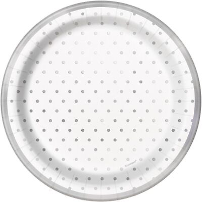 #ad Unique Elegant Foil Dots Party Round Dessert Paper Plates 7quot; 8 Pcs Gray $15.41