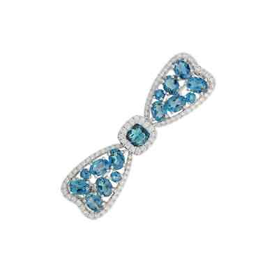 #ad Multi Shape Clear Blue Topaz With Shiny White CZ Bow Design Gorgeous Brooch Pin $290.00