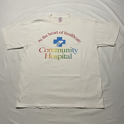 #ad Vintage 90s Hospital Art T Shirt Men’s Large White Jerzees Medical Hipster Nurse $14.99