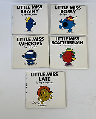 #ad “Little Miss” 5 Vintage Books Brainy Bossy Late Whoops Scatterbrain R Hargreaves $15.00