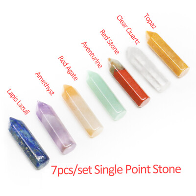 #ad 7pcs Set Mini Natural Chakra Crystal Point Stone Obelisk Tower Healing Amulet $3.98