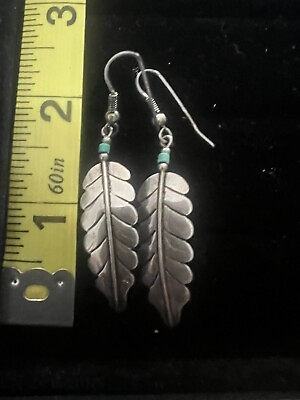 #ad Vintage Dangle Feather Earrings With Beads $16.00