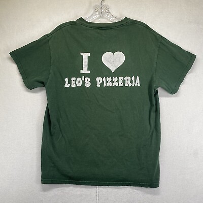 #ad Vintage 90s Pizza T Shirt Green Size Medium Leo’s Pizzeria Walpole Massachusetts $19.99