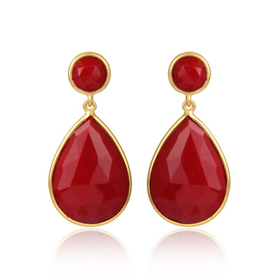 #ad Genuine Red Agate Teardrop Earrings 925 Silver Gold Plated Gemstone Earring $42.21