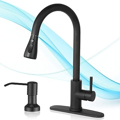 #ad Commercial Black Kitchen Faucet Single Handle Pull Down W Coveramp;Soap Dispenser $38.99