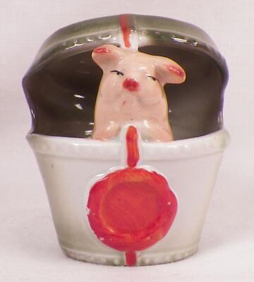 #ad Pink Pigs Figurine Pig Peeking Out Of Hat Box Fairing Germany Vintage $87.99