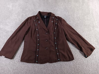 #ad RQT Woman Women#x27;s Blazer Size 1X Brown Solid Faux Suede Polyester $14.99
