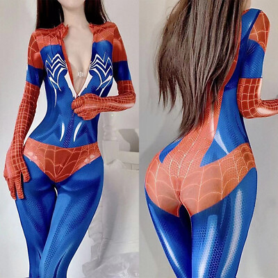 #ad Spiderman Cosplay Jumpsuit Costume Women Zentai Bodysuit Suit Comicon Halloween $20.99