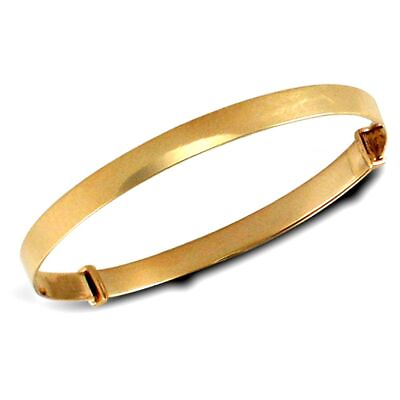 #ad 9ct Yellow Gold Flat Polished Gold Childrens Baby Expanding Bangle GBP 229.01