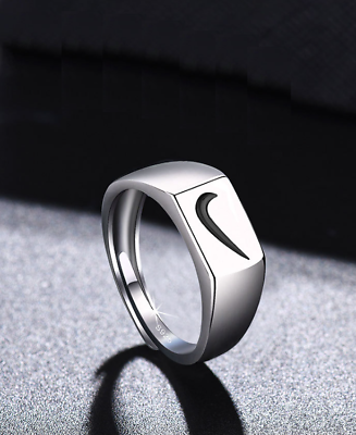 #ad Silver Titanium Unisex Black Hook Nike Symbol Right Marked Adjustable Ring $9.99
