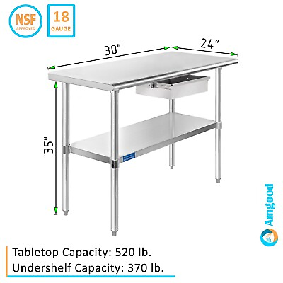 #ad 24quot; x 30quot; Stainless Steel Work Table with Drawer NSF $289.90