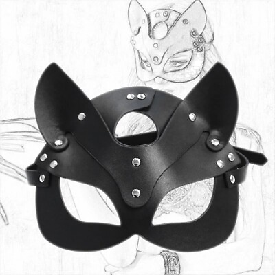 #ad PU Leather Black Cat Mask Sexy Catwoman Head Mask for Role Play Halloween Party $14.89