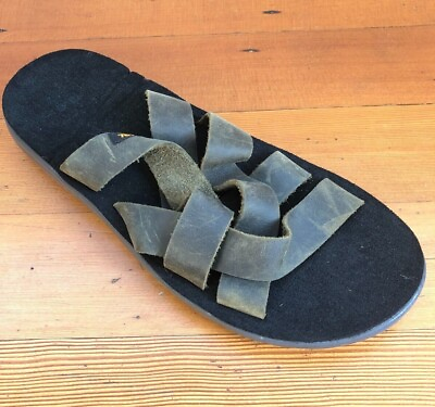 #ad Teva Men#x27;s Voya Slide Leather Sandals Dark Olive 1102515 $34.99