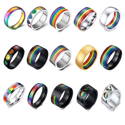 #ad ⭐Rainbow Colorful Titanium Steel Finger Rings Men Women Engagement Wedding Ring☆ $2.86