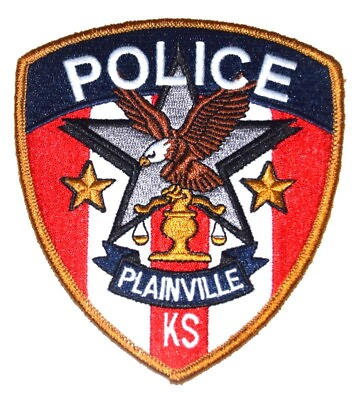 #ad PLAINVILLE KANSAS KS Sheriff or Police Patch SCALE OF JUSTICE FLYING EAGLE $14.99