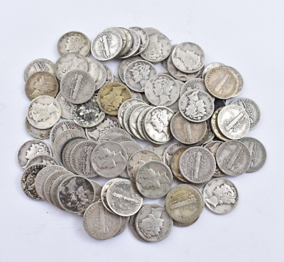 #ad Bulk Lot Full Date Mercury Silver Dime 90% 50 Coin $5.00 Face Roll Collection $116.77