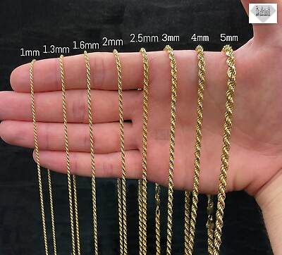 #ad 14K Gold Plated Sterling Silver Rope Link Chain Necklace 925 Silver Chain UNISEX $139.99