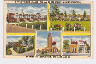 #ad PPC Postcard NE Nebraska Omaha Tower Tourist Village Multi View Motor Court $5.00