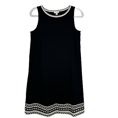 #ad J Jill Womens Dress Shift Black Crochet Hem Soft Knit Sleeveless PS Modal Cotton $22.50