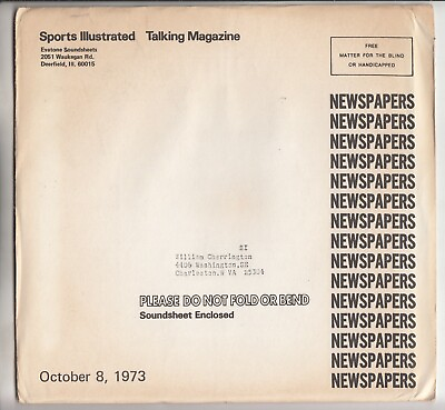 #ad SPORTS ILLUSTRATED Talking Magazine October 8 1973 Vintage Soundsheet for Blind $15.00