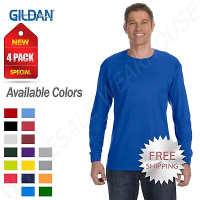 #ad NEW 4 Pack Gildan Men#x27;s Heavy Cotton 5.3 oz Long Sleeve T Shirt P4 G540 $34.95