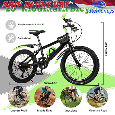 #ad 20 Inch Child City Bike 7 Speeds Kids Mountain Bike Double Disc Brake Bicycle $102.00