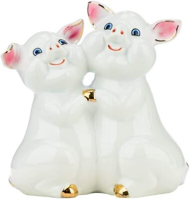 #ad Quality Import P102 Porcelain Two Happy Hugging Pigs Piggy Piglets Figurine $16.00