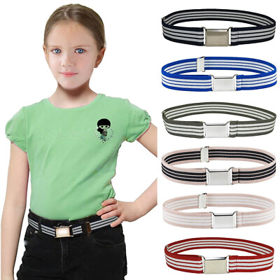 #ad Kids Toddler Belt Elastic Adjustable Stretch Unisex Belts Silver Square Buckle# $8.36