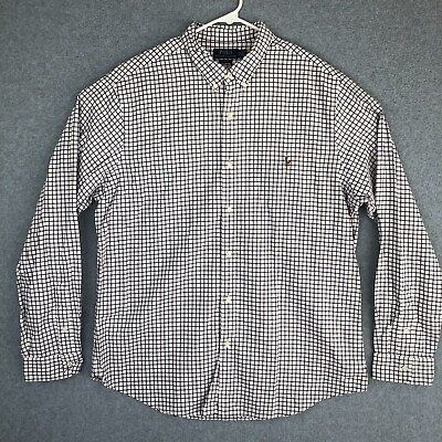 #ad Ralph Lauren Polo Shirt Adult 2XL White Plaid Button Long Sleeve Slim Fit Mens $22.90
