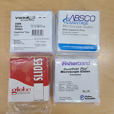 #ad Lot of 4 Boxes Microscope Slides Mixed NEW Fisherbrand Labsco VWR Globe 288 $25.00