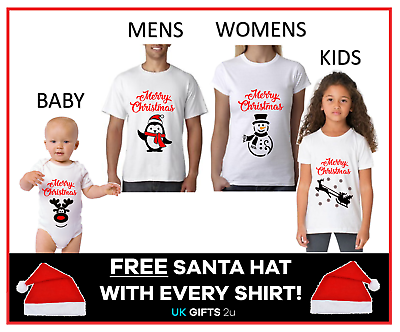 #ad Personalised Christmas Xmas T Shirt FREE HAT Family Set Kids Mens Women Children GBP 7.95