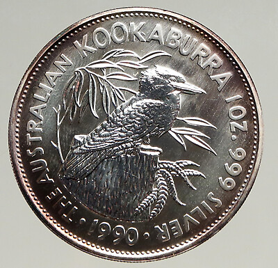 #ad 1990 AUSTRALIA Kookaburra Bird Australian 1oz Silver 5 Dollars Coin i94171 $349.65