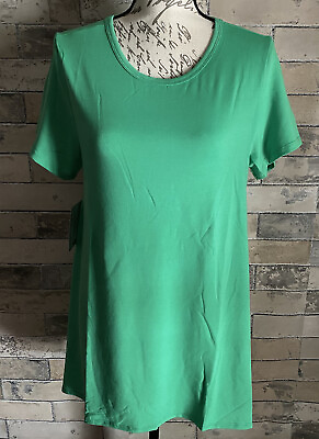 #ad Lularoe Melissa Tunic Top New Medium M Shirt Beautiful Solid Green Print $28.95