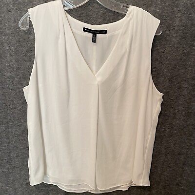 #ad White House Black Market Top Womens 12 White Lined Stretch Tank Blouse Career $21.99