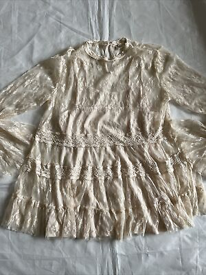 #ad Altar’d State Tunic Tank Lace High Neck Victorian Peasant Shirt Ruffle M Boho $25.00